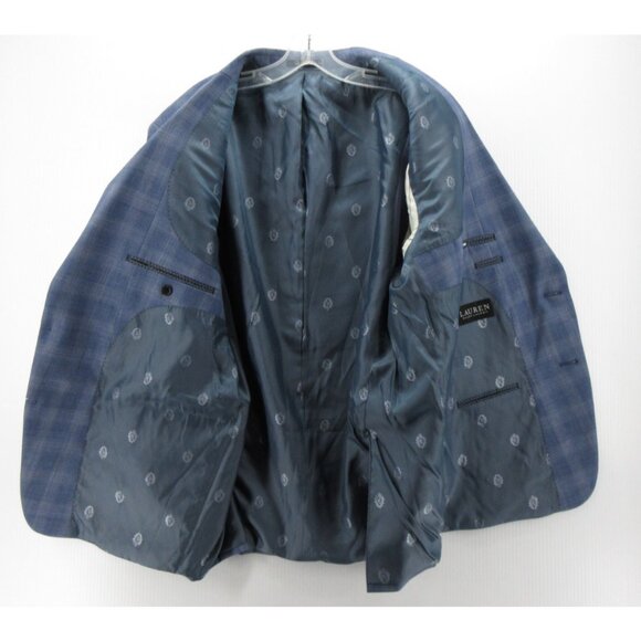 Lauren Ralph Lauren Label Sport Coat 46 Blue Blazer Wool Blend Plaid - Picture 10 of 13